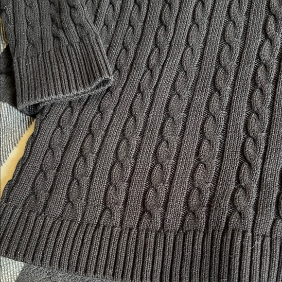 L.L. Bean Black V-Neck Cable Knit Sweater with 3/4 Sleeves size XL - Picture 8 of 14